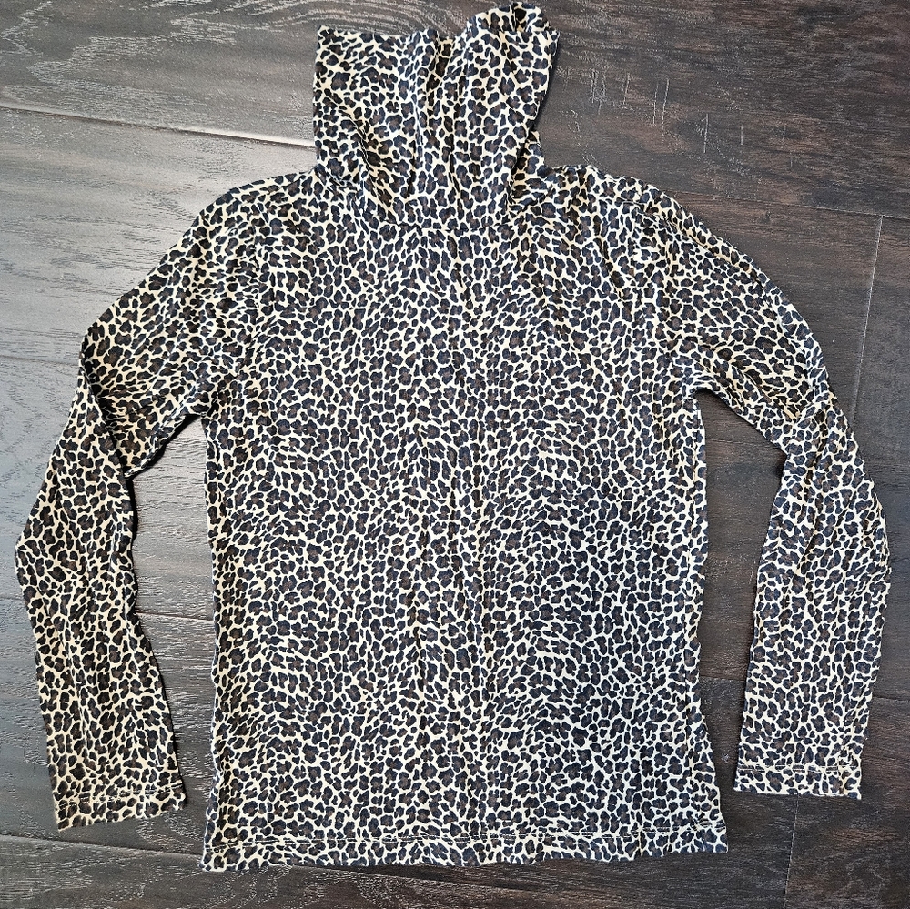 J. Crew Crewcuts Leopard-Print Long-Sleeve Tissue Turtleneck, Girls Size 10